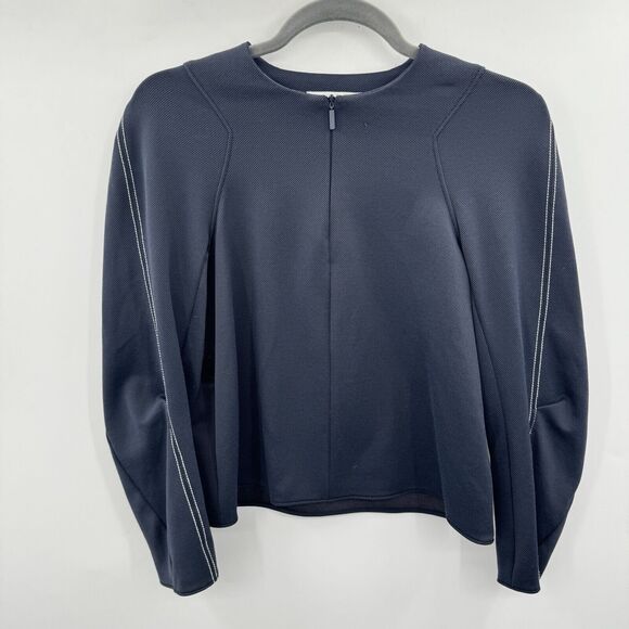 Tibi 1/4 Zip Pullover Knit Top Size 00 Navy Blue Athleisure Contemporary Luxe - Picture 2 of 10